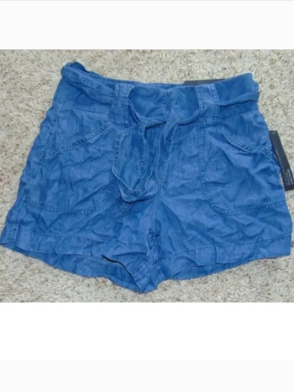 Apt 9 Chambray Shorts Womens 10 Blue Lightweight Casual Belted Midrise